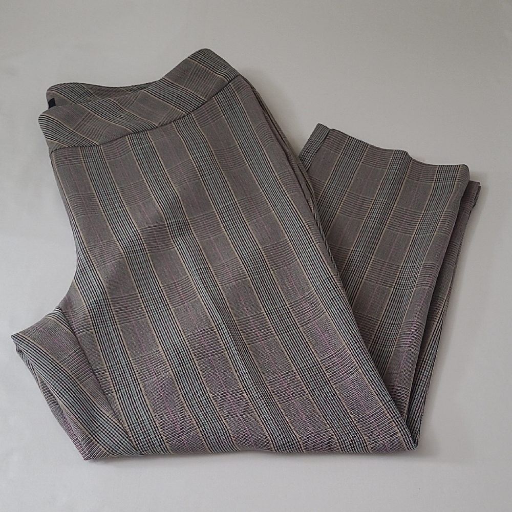 ROZ & ALI Women's Gray Plaid Pull-on Pants Size 16